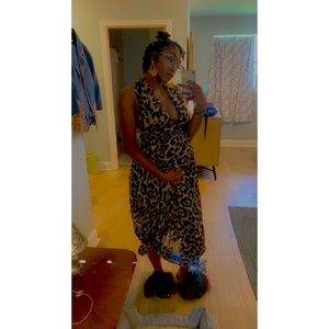 Cheetah Print Backless Maxi Dress